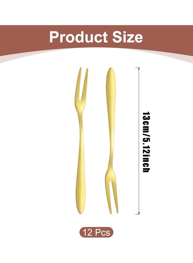 12 Pcs Mini Forks Appetizer Forks Small Fruit Fork for Appetizers Pastry Dessert Metal Forks（Golden） - Image 2